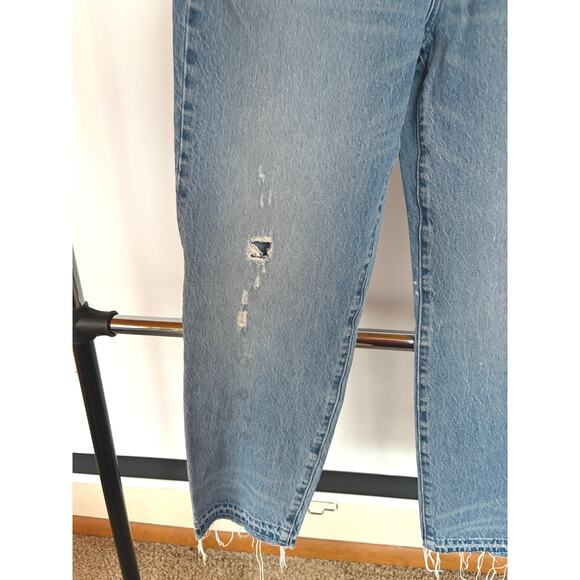 EUC Madewell Classic Straight Jeans Medium Wash Distressed Raw Hem Size 30 - Picture 4 of 7